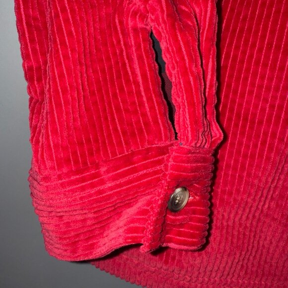 LL Bean Wide Wale Corduroy Button Down Shirt Small L Red Flannel Lined Shacket - Picture 5 of 7
